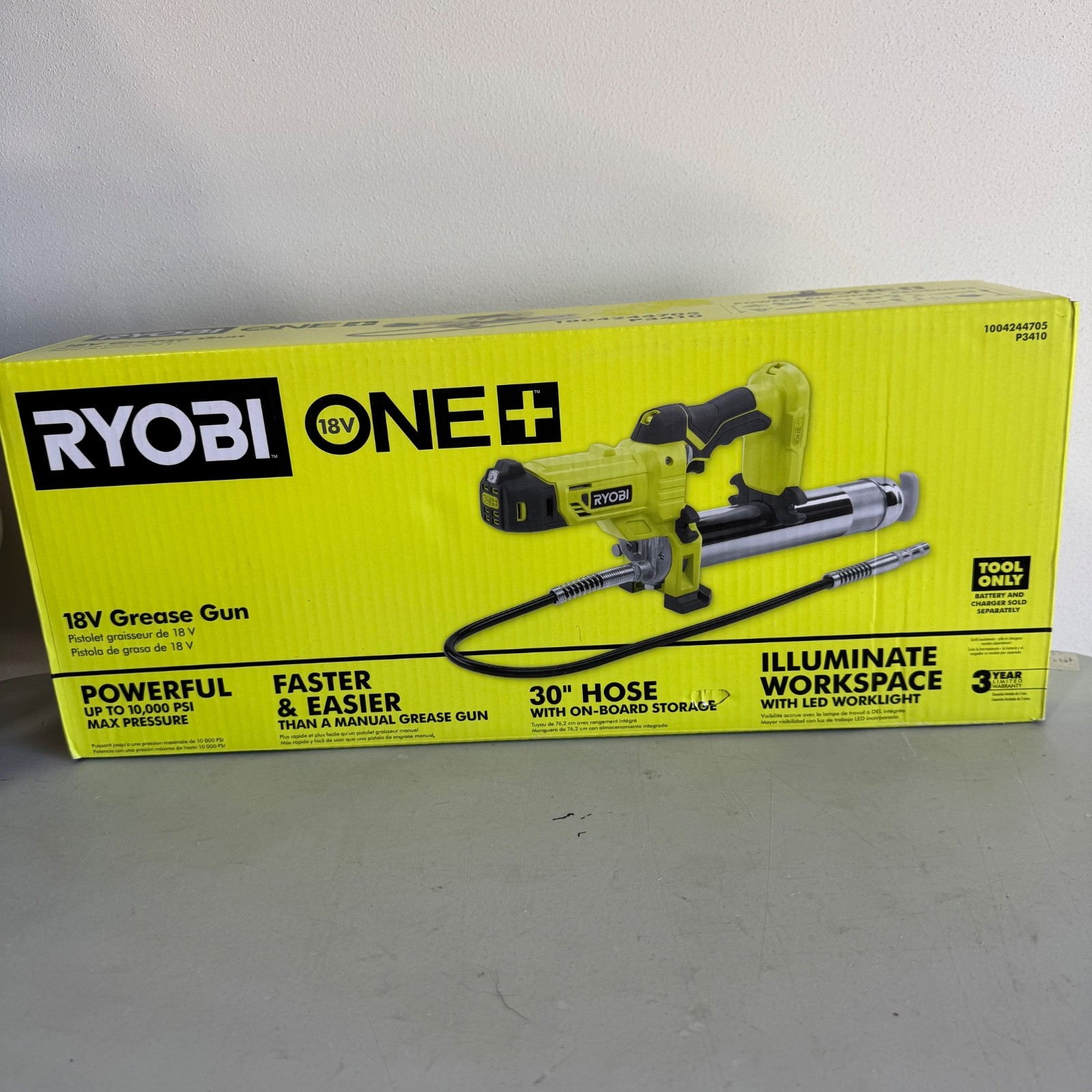 Ryobi ONE+ 18V Grease Gun 30” Hose LED Worklight 10,000 PSI Tool Only P3410 NEW