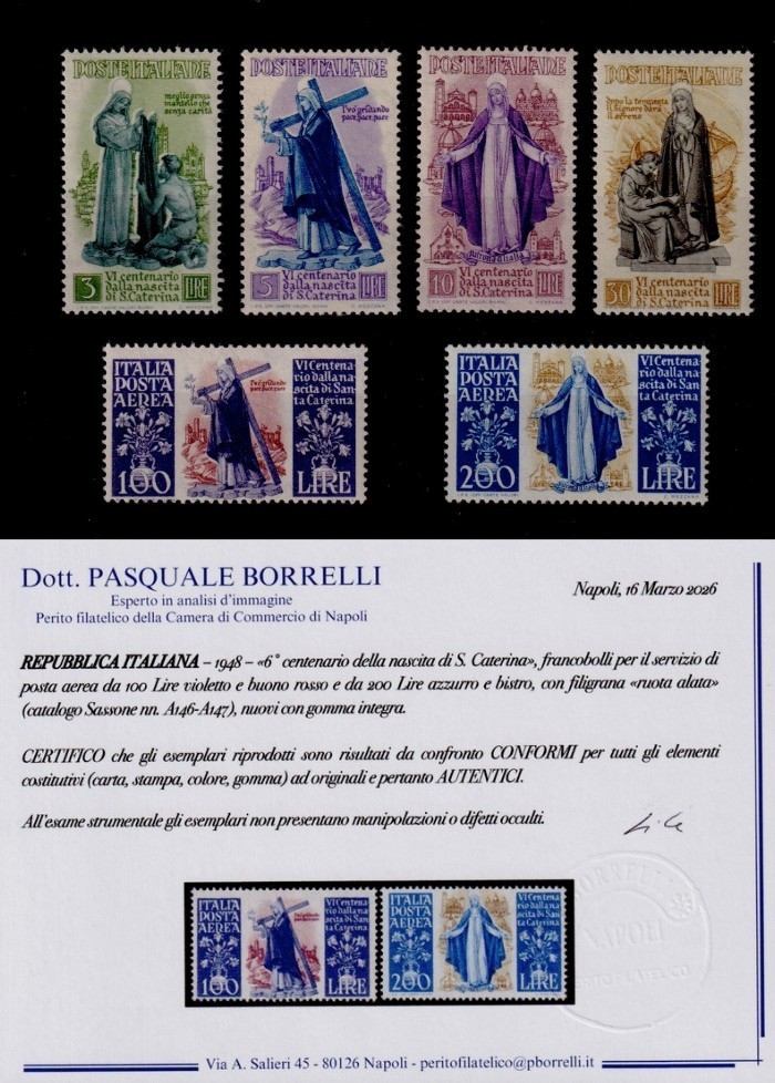 1948 - S. CATERINA series COMPLETE NEW INTEGRAL RUBBER MNH Certified