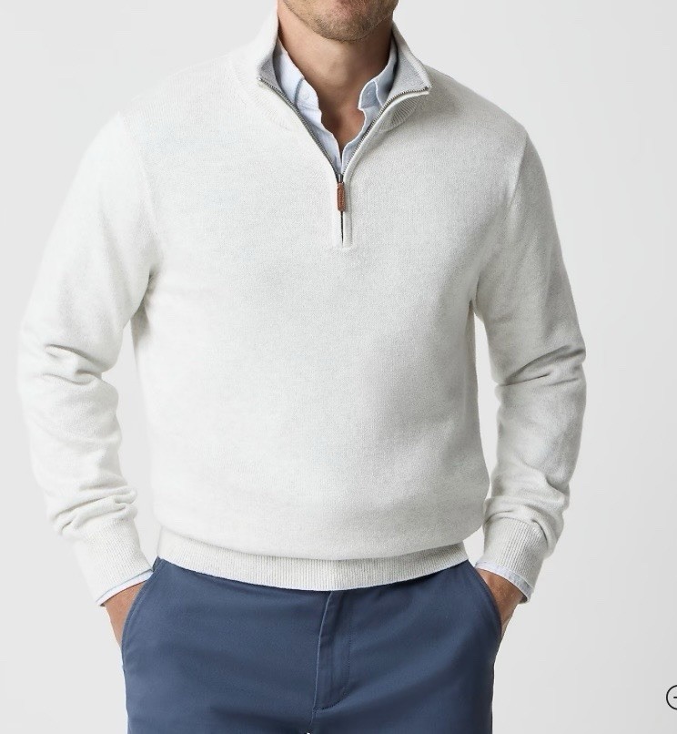 J Crew Quarter Zip Sweater Large | 100% Cotton | Heather Mist | Retail$110 | NWT