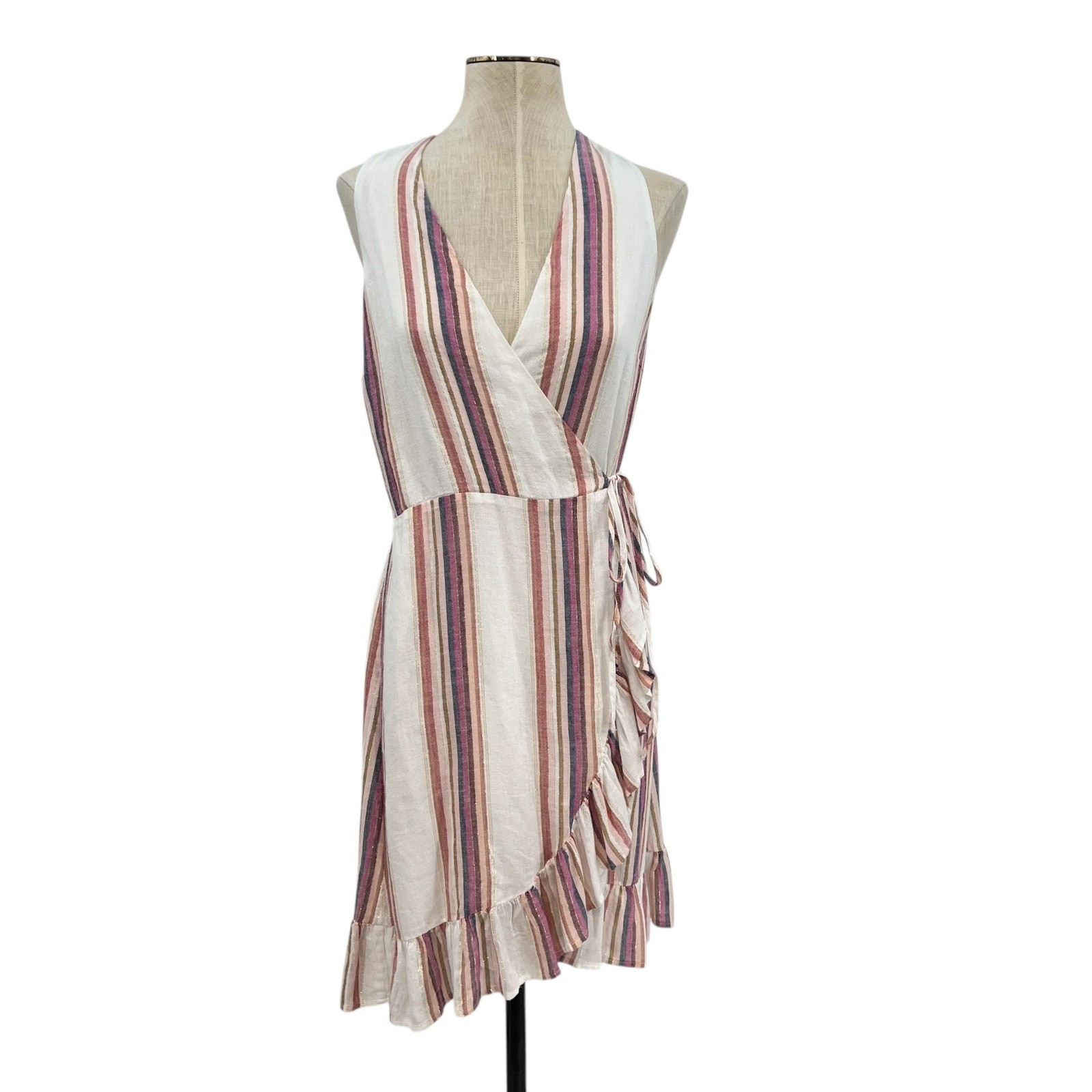 Rails Madison Wrap Dress Jewel Stripe Metallic White Pink Size XS Rails Madison Wrap Dress Jewel Stripe Metallic White Pink Size XS