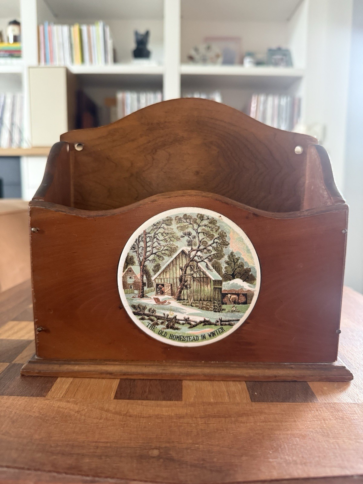 Vintage Enesco Wooden Desk Mail Organizer Letter Box The Old Homestead In Winter