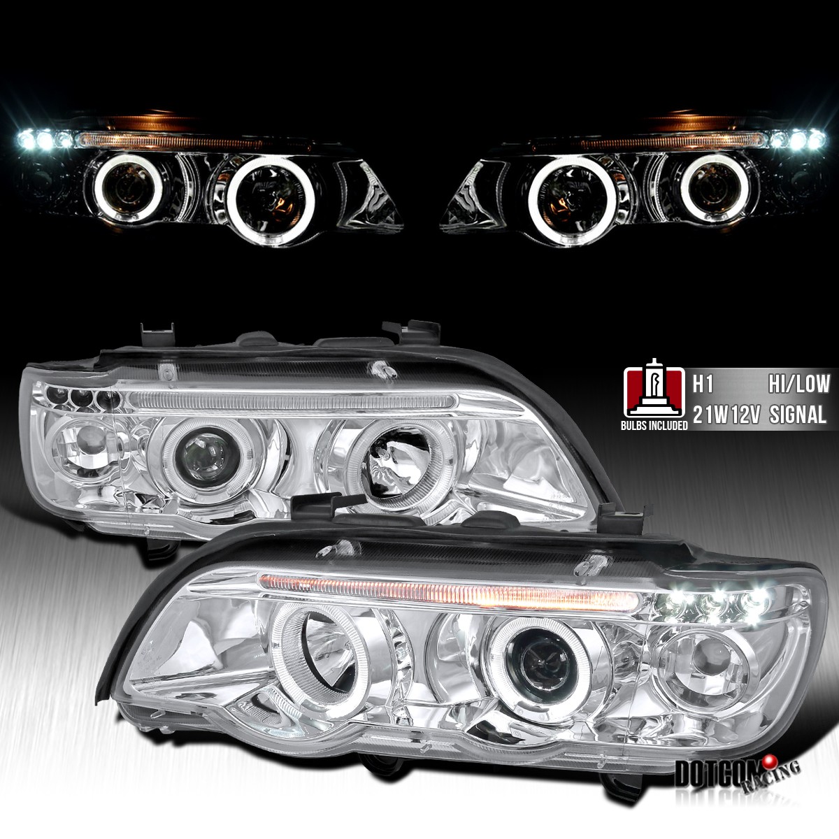 Fit 2001-2003 BMW E53 X5 Dual LED Halo Projector Headlights Lamps Left+Right Fit 2001-2003 BMW E53 X5 Dual LED Halo Projector Headlights Lamps Left+Right