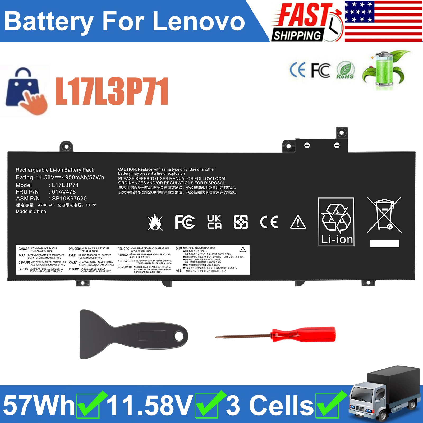 01AV480 Battery For Lenovo ThinkPad T480s L17L3P71 L17M3P71 SB10K97621 Laptop