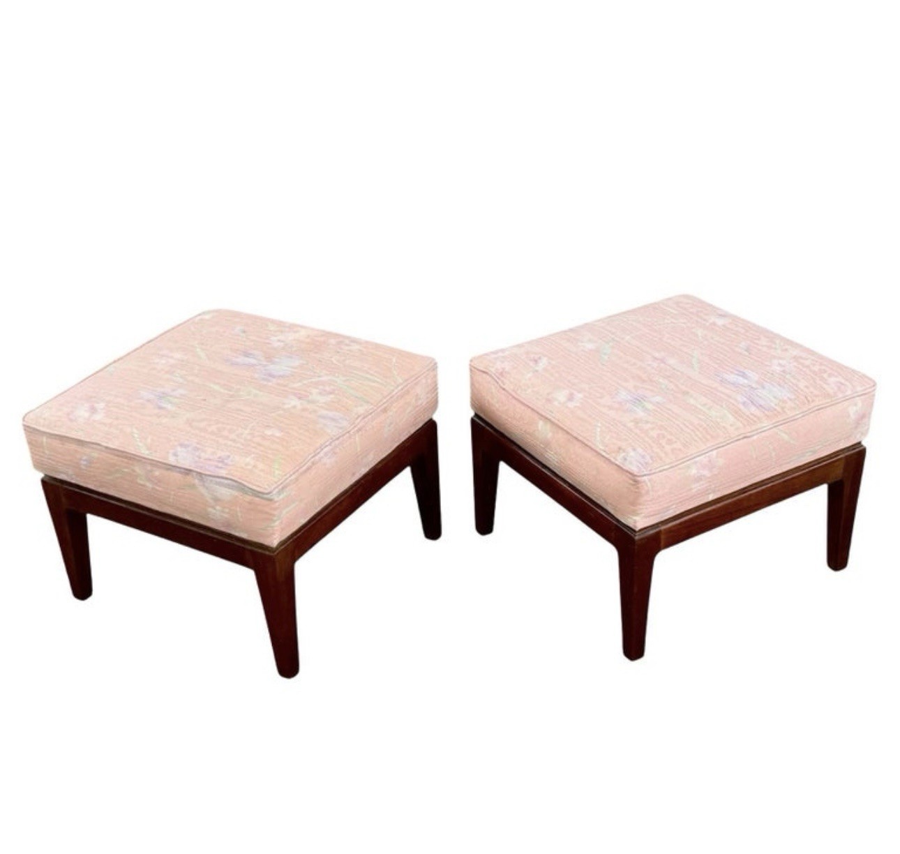 2X Mid Century Modern MCM Vintage Solid Walnut Footstools Ottomans Stools 2X Mid Century Modern MCM Vintage Solid Walnut Footstools Ottomans Stools