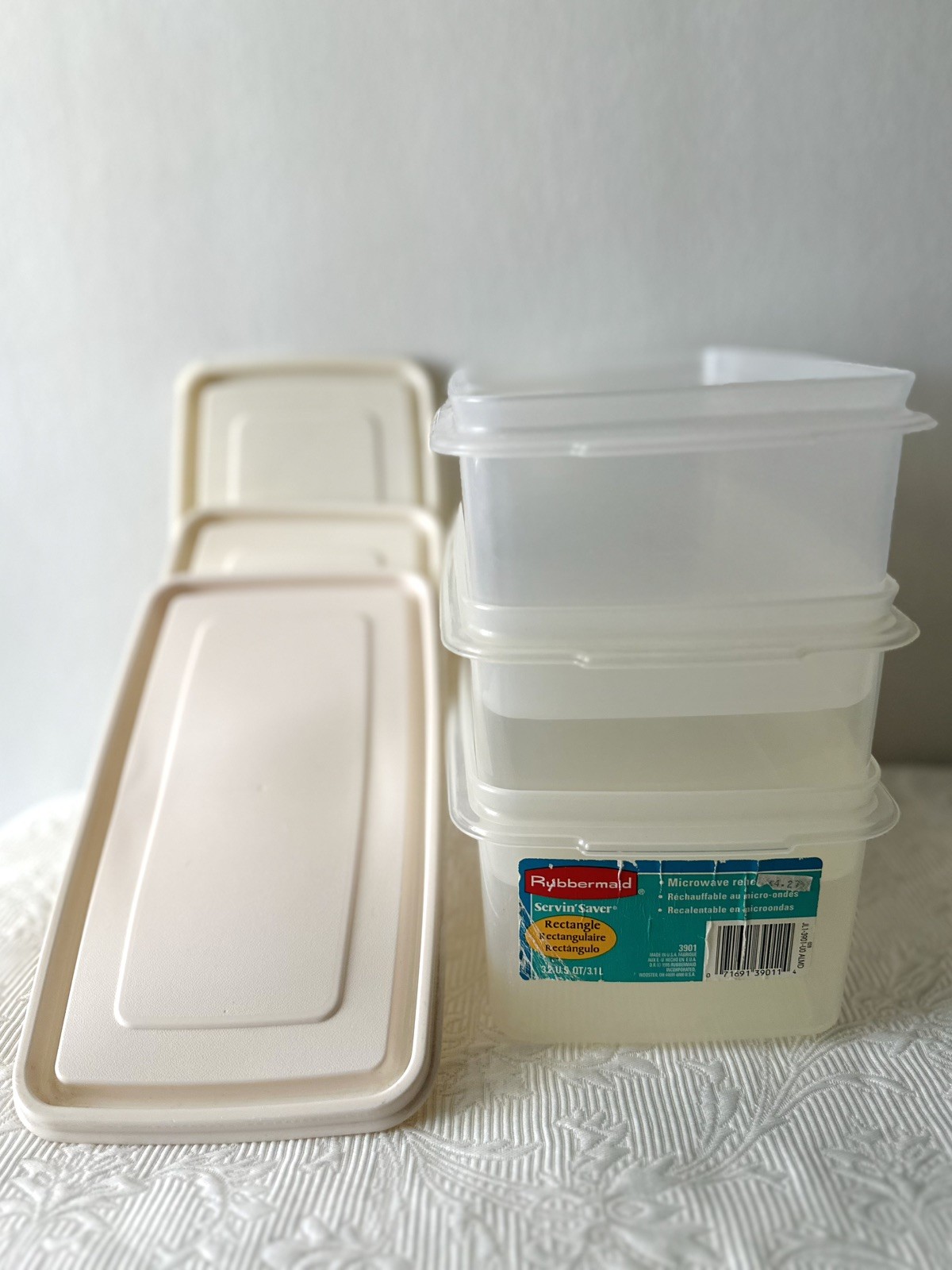 Vintage Rubbermaid Set of 3 Servin Saver #9 Rectangular 12 Cup Container w/ Lid