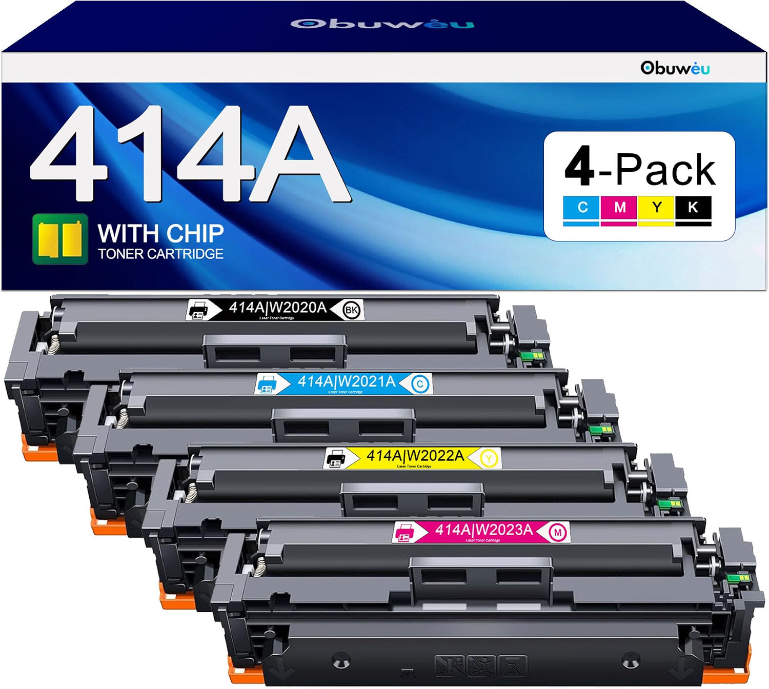 4-Pack Black Toner Cartridges Cyan Magenta Yellow 414A HP With Chip 4-Pack Black Toner Cartridges Cyan Magenta Yellow 414A HP With Chip