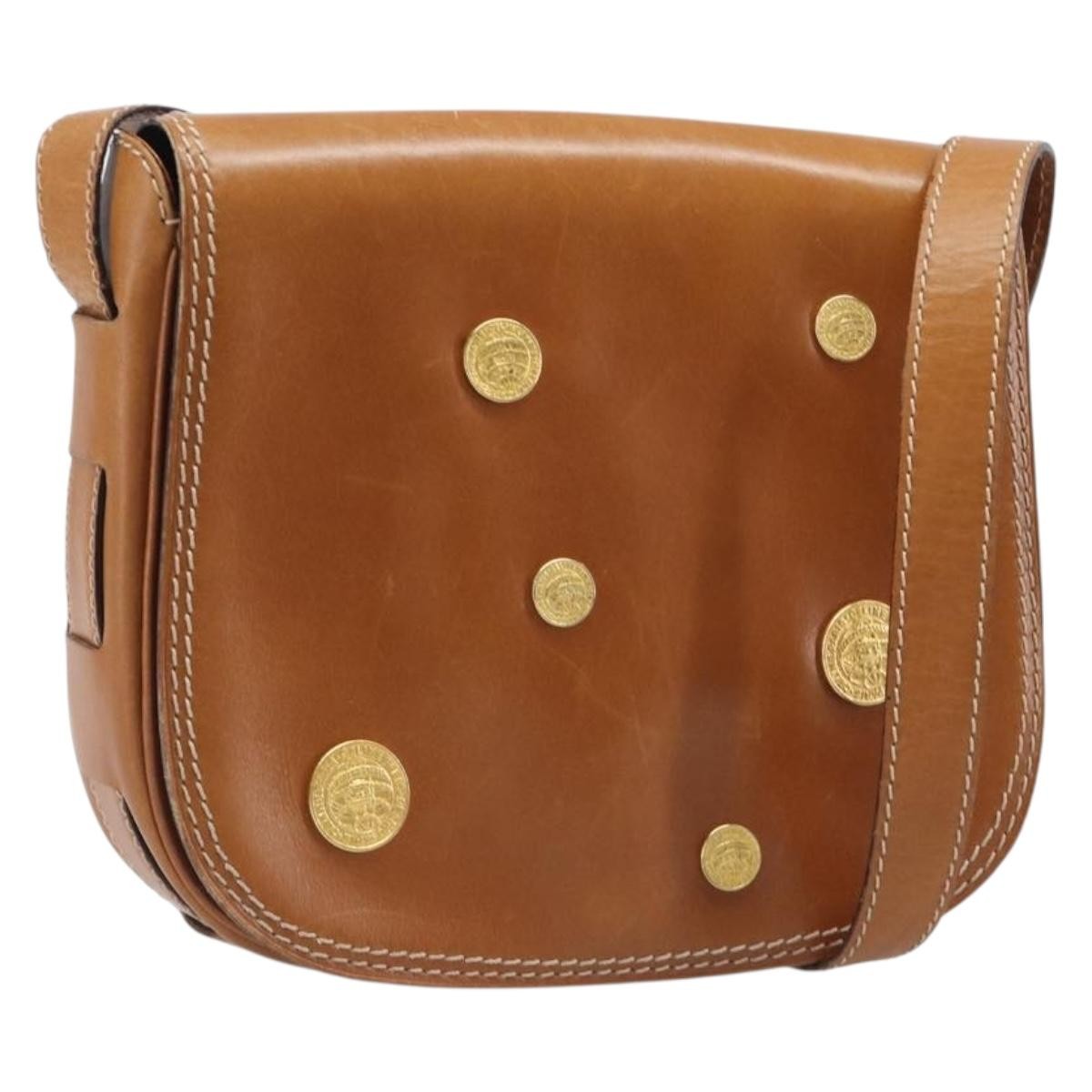CELINE Shoulder Bag Leather Brown Gold Auth ep15959