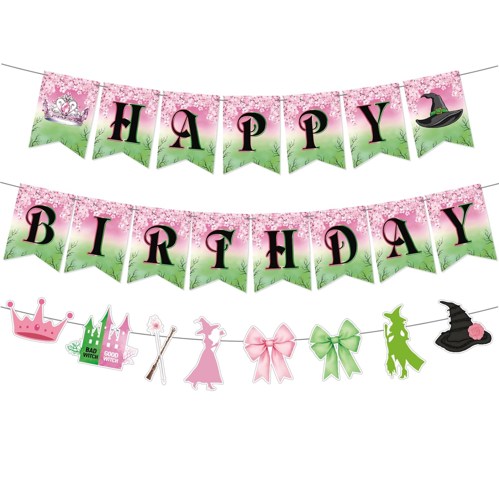 3pcs Wicked Happy Birthday Banner for Witch Theme Party Decoration Pre-Strung, P