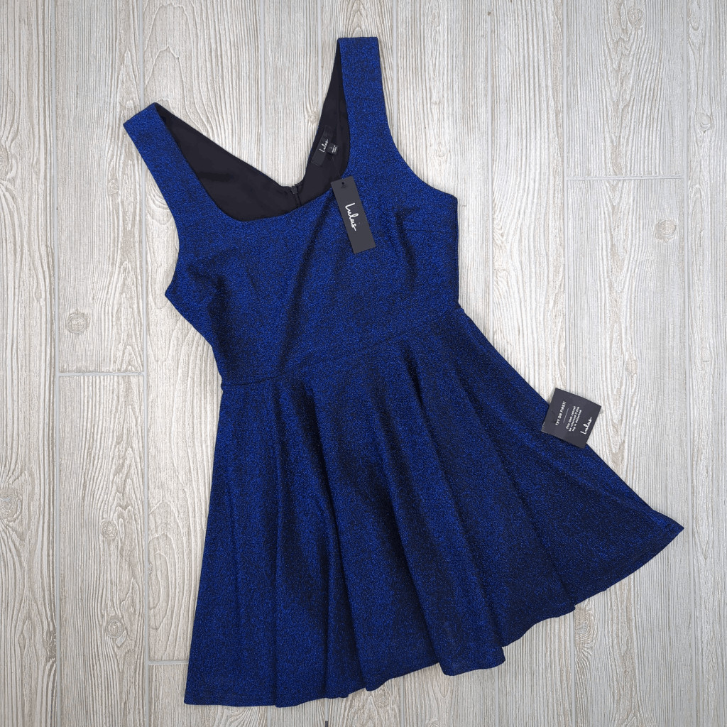 Brand New Lulu\'s Women\'s Large Blue Metallic Best Date Ever Mini Dress Sleeveles