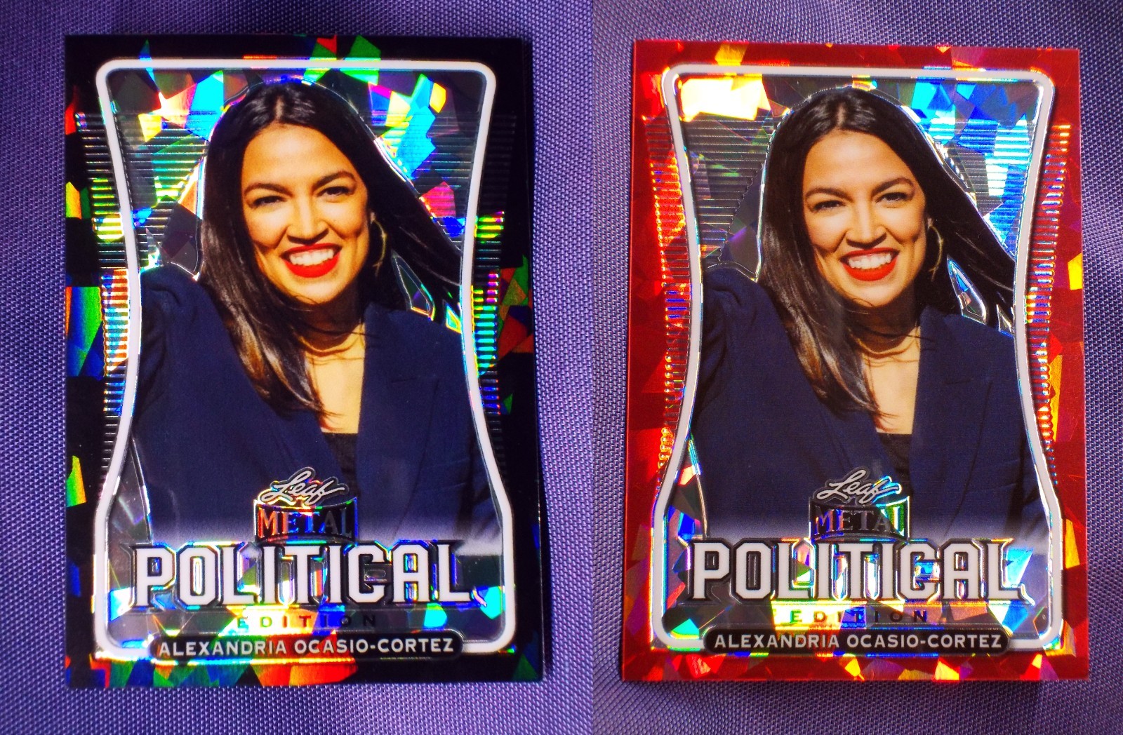 Alexandria Ocasio-Cortez  BLACK #/5 & RED #/2 Leaf Metal 2020 CRYSTAL ICE cards