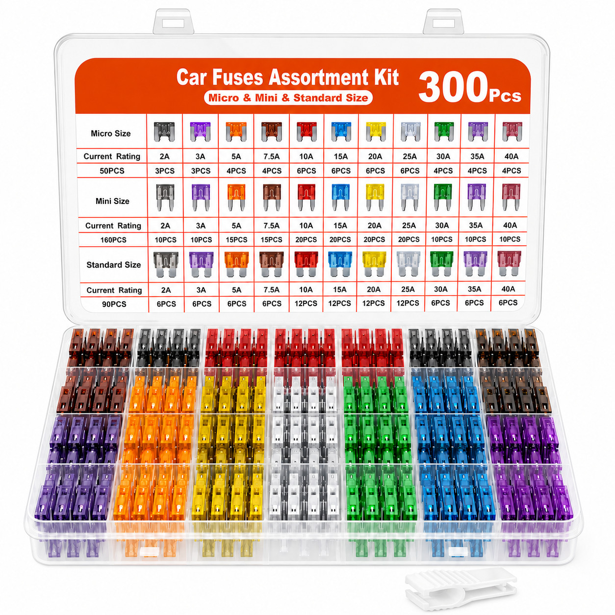 300Pcs Car Fuse Assortment Kit Micro Mini Standard Blade Fuses with Puller