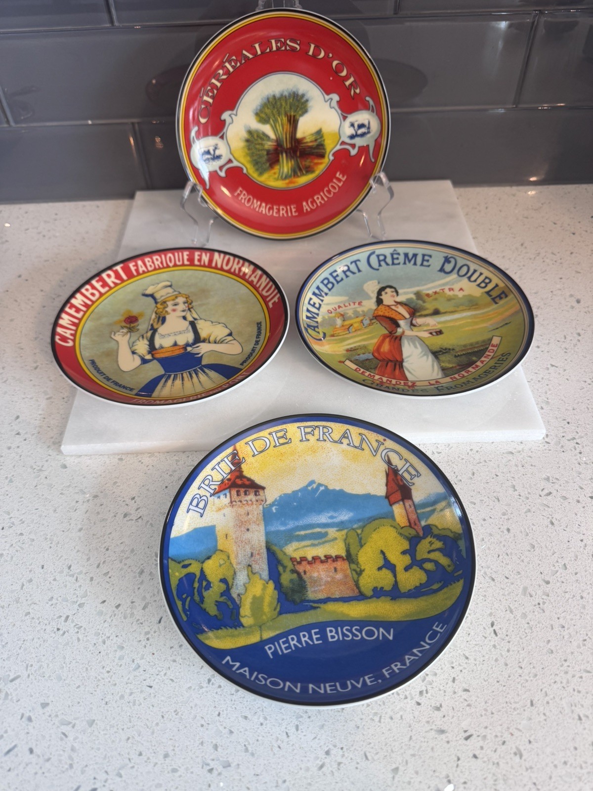 4 Pier 1 Cheese Course Appetizer Plates Featuring Vintage French Brands