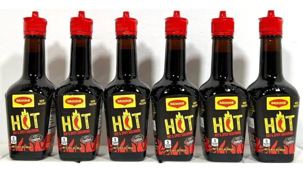 Maggi Hot & Spicy Liquid Seasoning Import From Europe 3.38 oz ( Pack of 6 )