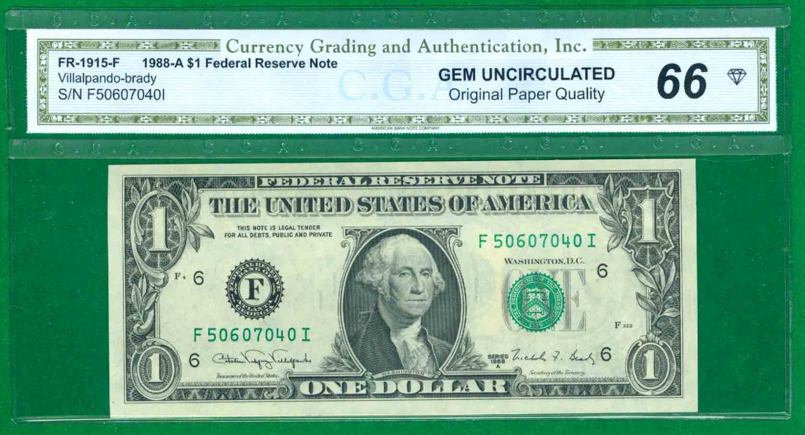 $1 1988-A 1 F/I BLOCK (w) ATLANTA GEM UNCIRCULATED P-2. BROKEN LADDER 66