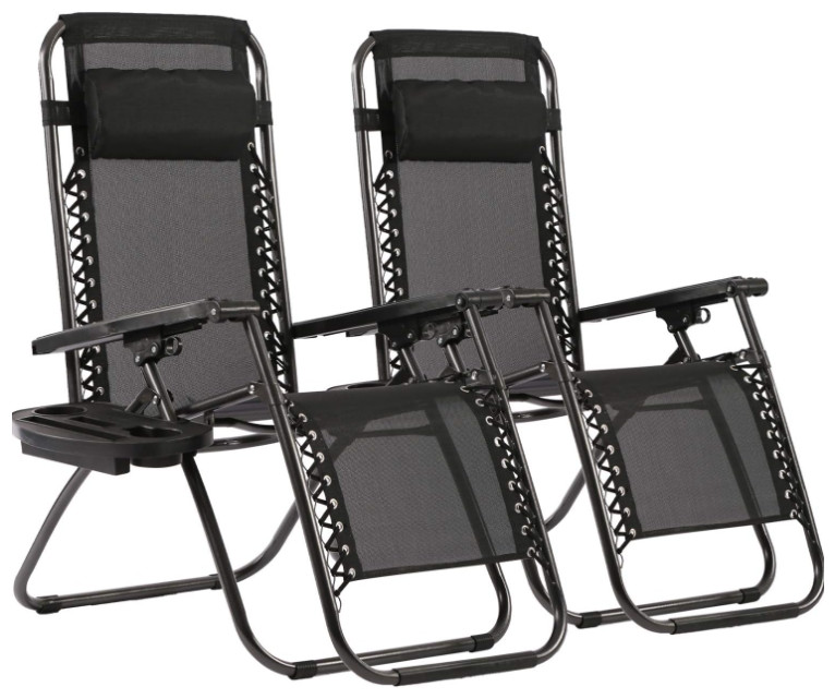 Set de 2 sillas reclinables gravedad cero con almohada y portavasos, plegables
