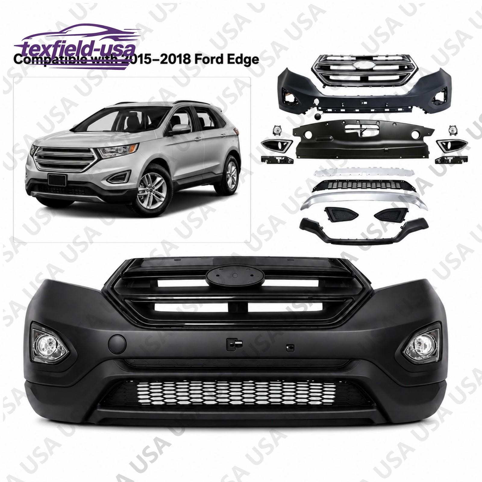 W/Grille New Front W/ Fog Lamp Fit For Ford Edge 2015-2018 Complete Bumper Cover