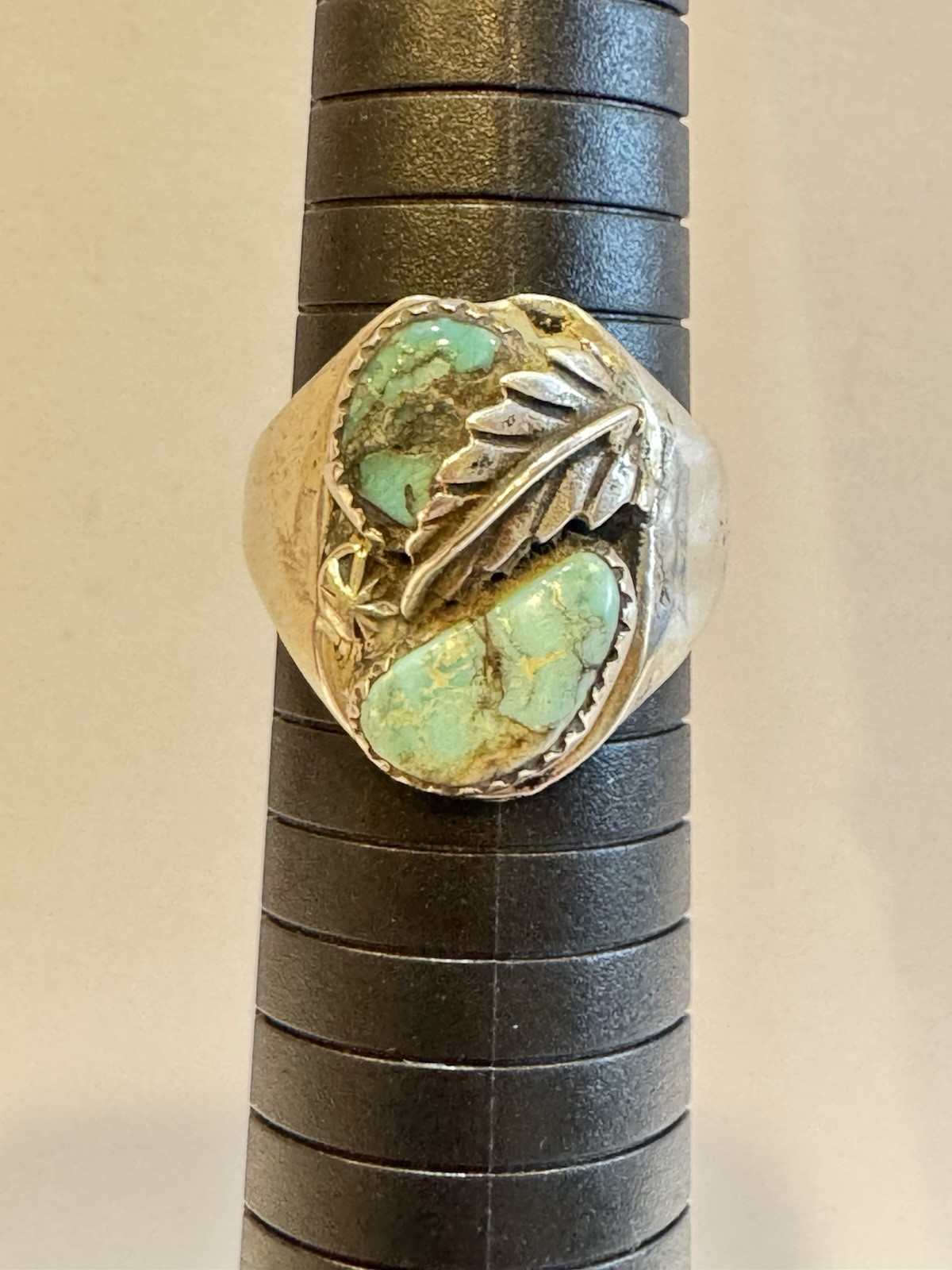 Navajo Old Pawn Natural Turquoise Feather Ring Sterling Silver VTG Native S10.75