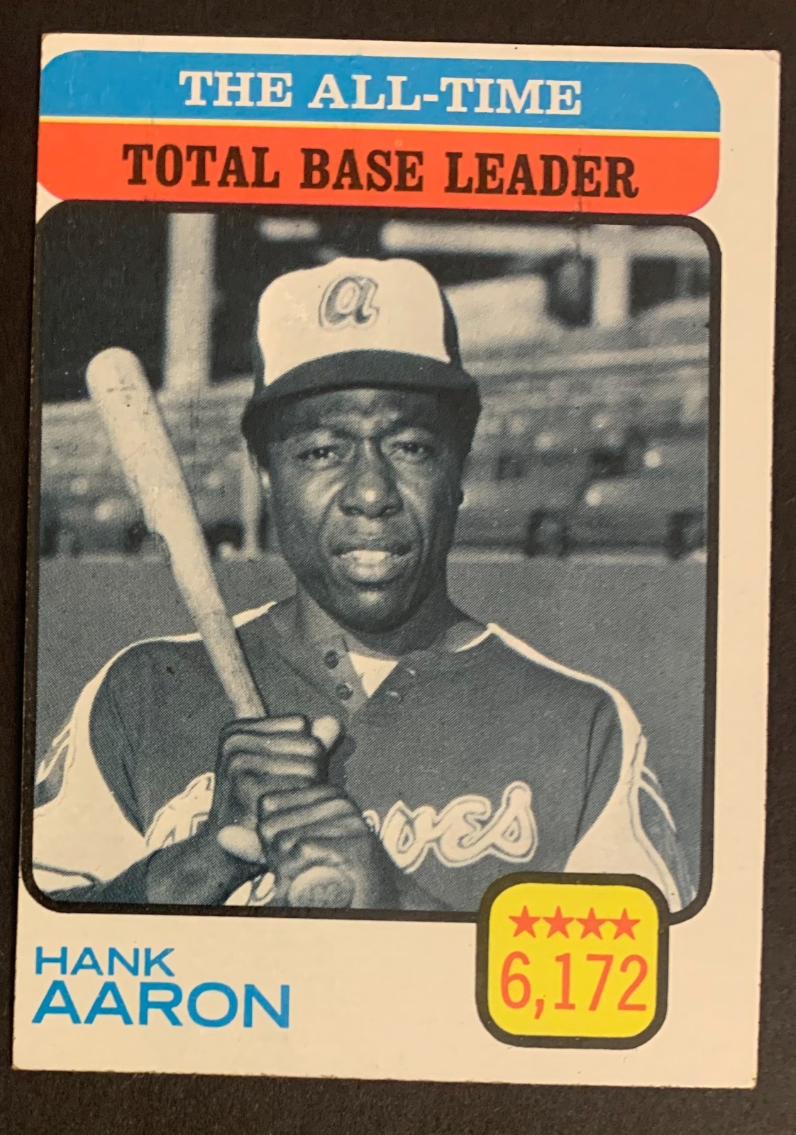 1973 Topps Baseball - #473 Hank Aaron - Total Base Leader - ex cond - off center