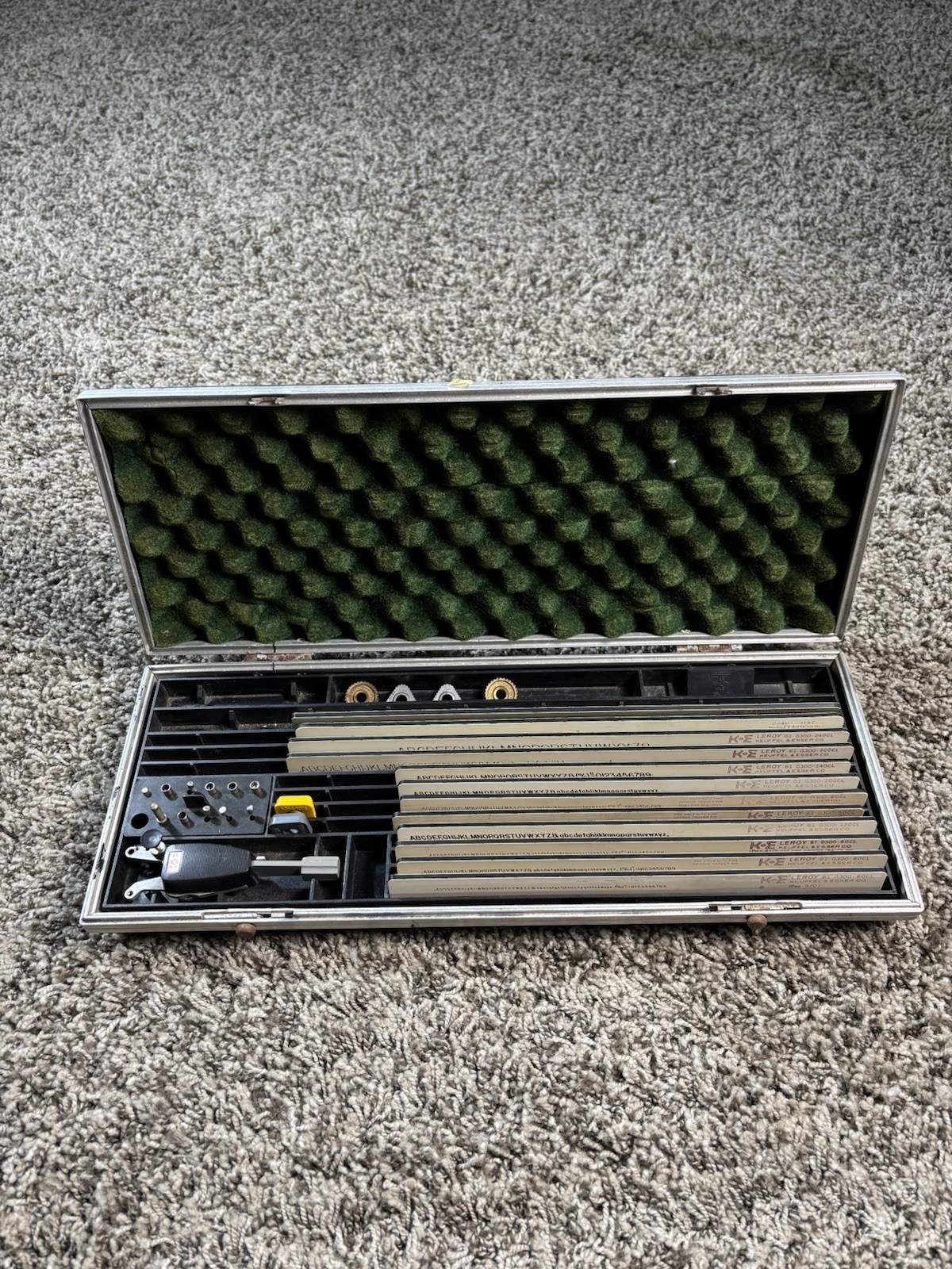 Vintage K&E Leroy Lettering Set Keuffel Esser Drafting Templates Scriber Case