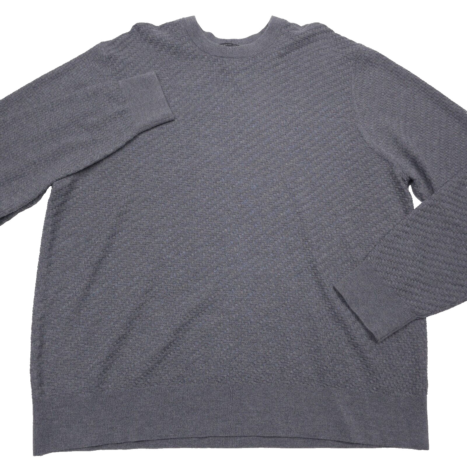 $228 Bloomingdales Zegna Baruffa Merino Wool Gray Basketweave Sweater Mens Small