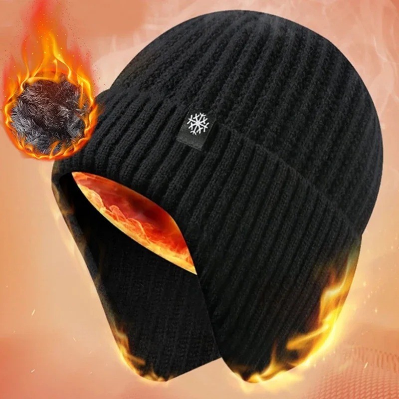 Men's Winter Knitted Beanie Hat, Warm Faux Fur Lined Windproof Cap