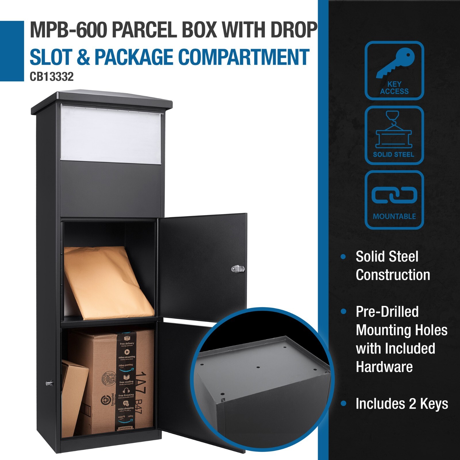 Winbest Steel Free Stand Floor Mount Drop Slot Mailbox parcel drop box CB13332