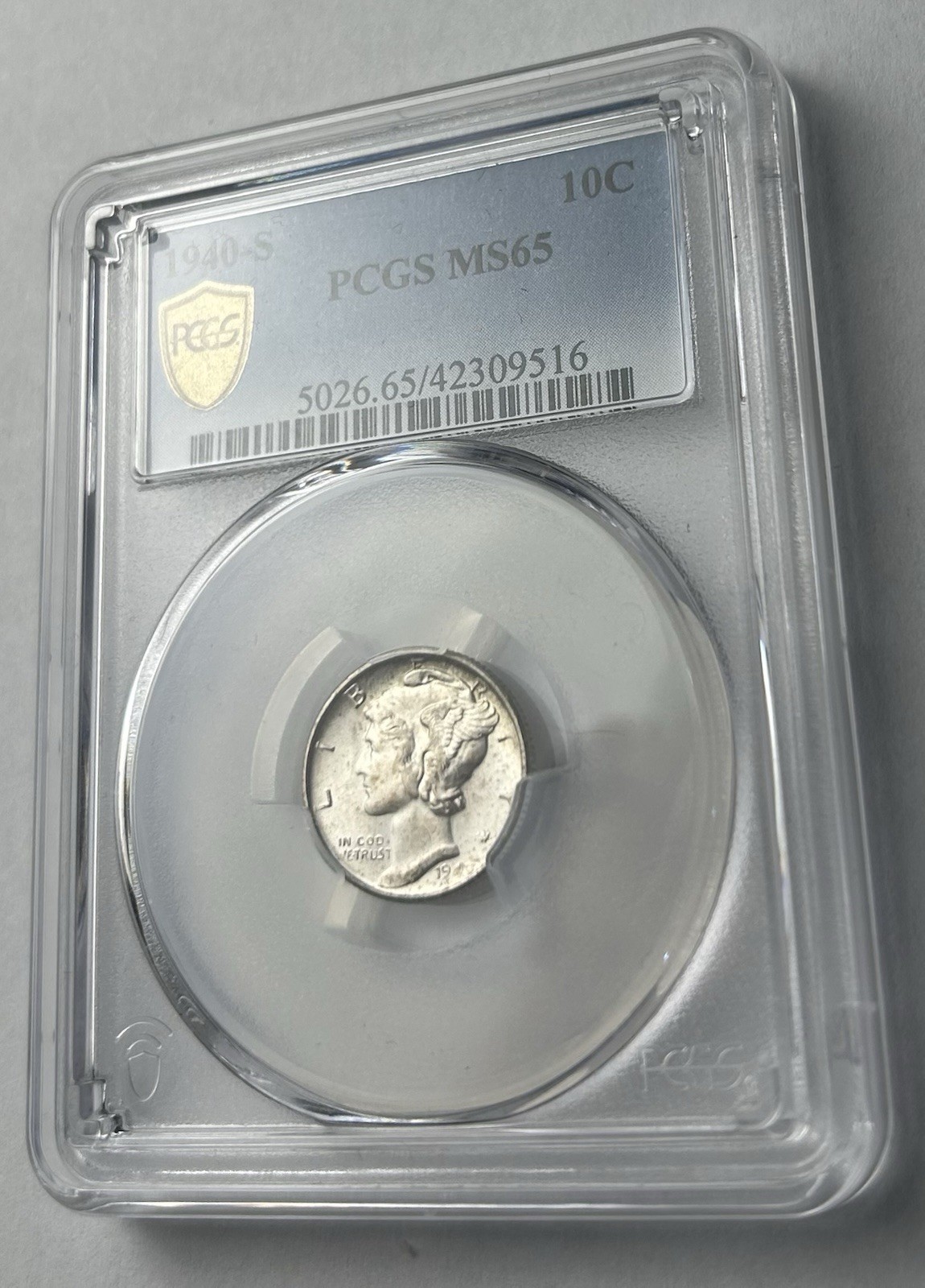 PRETTY: 1940 S MERCURY DIME PCGS MS65 GOLD SHIELD 