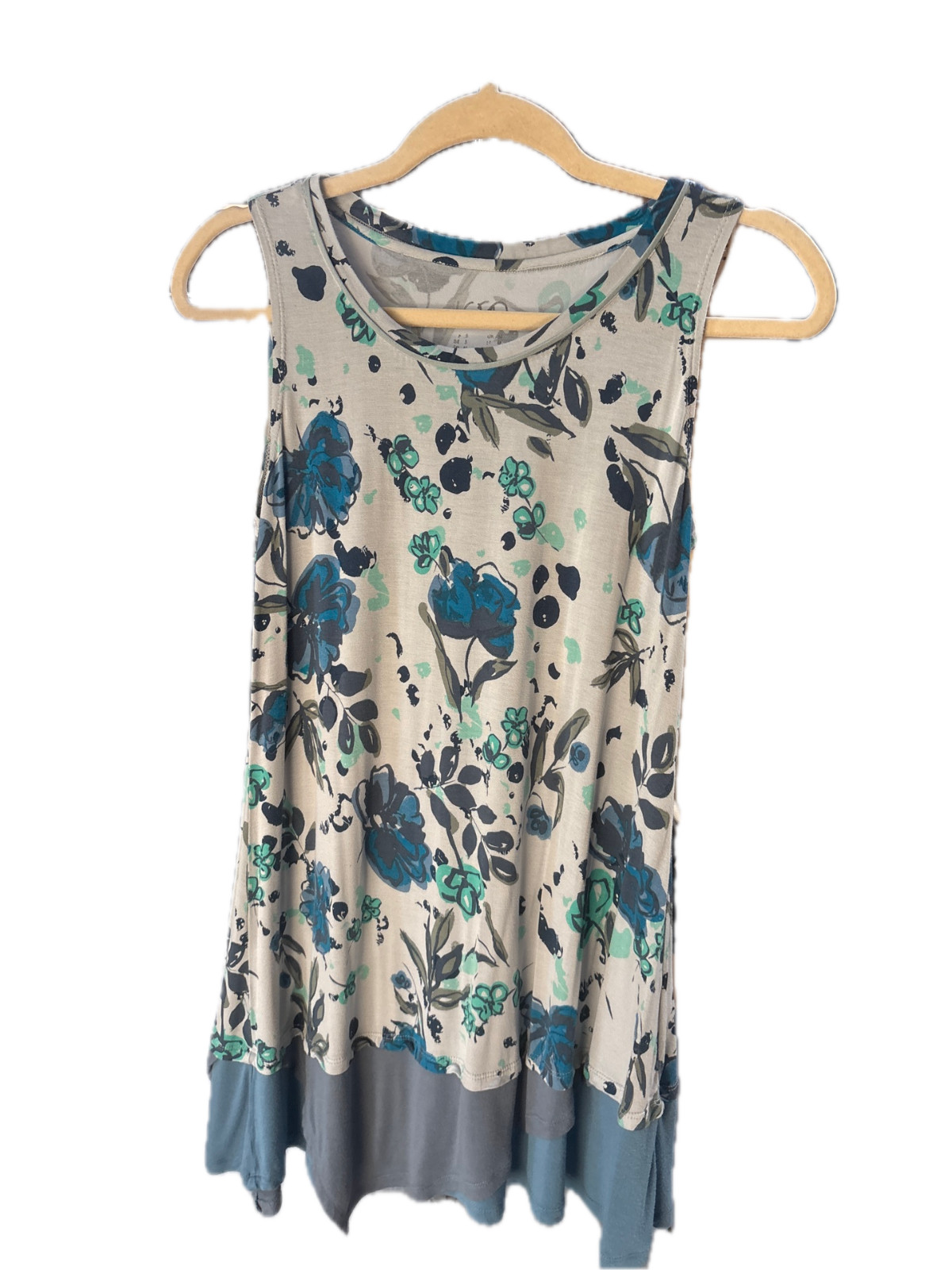 Logo by Lori Goldstein Blue Floral Print Sleeveless Tank Top Sz Small Excellent