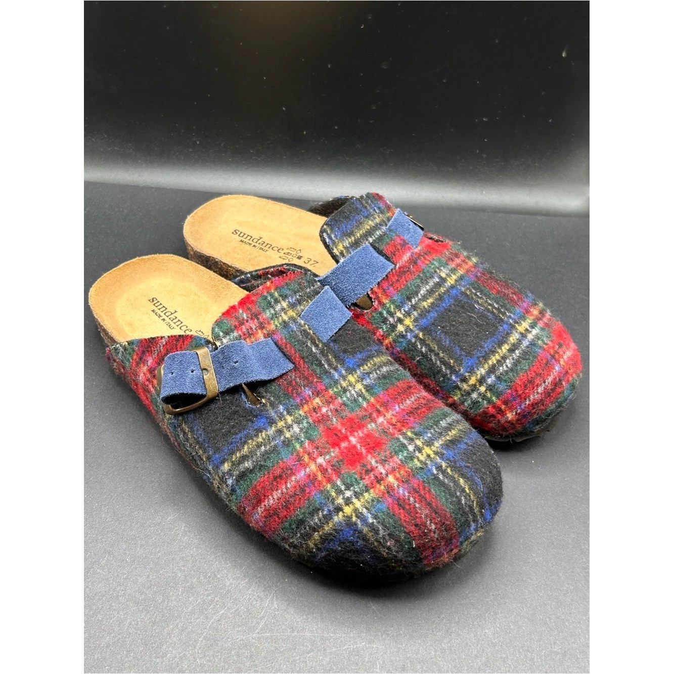 NWOT Sundance Wool Tartan Plaid Slip-On Clog - Red/Green/Blue EU 37