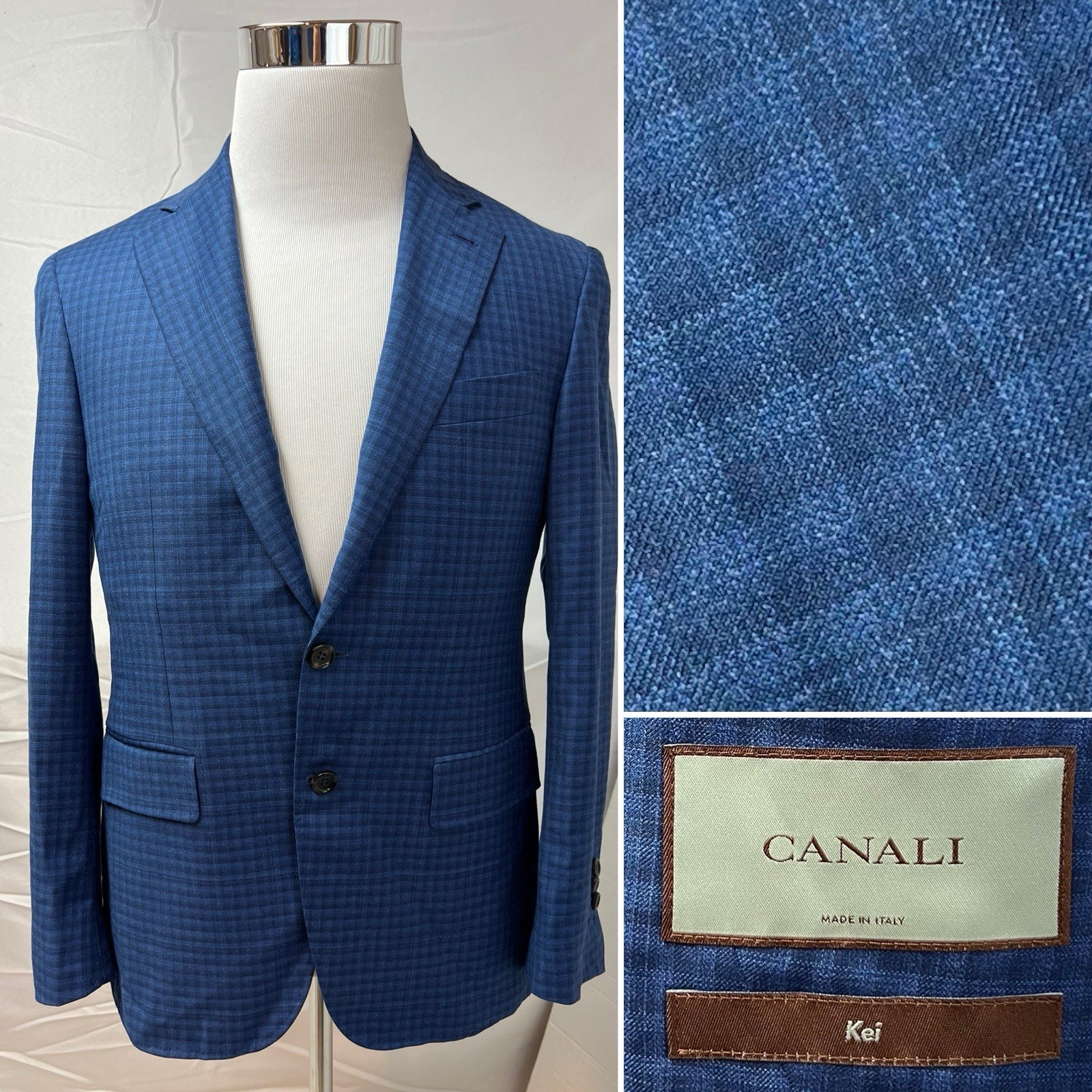 Canali Men’s EU 46 / US 36S Blue Plaid Kei Blazer Jacket