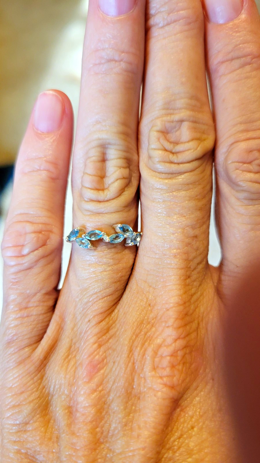 Sterling Silver 925 Leaf Band Ring w/ Marquise Swiss Blue Topaz, Prong, 6