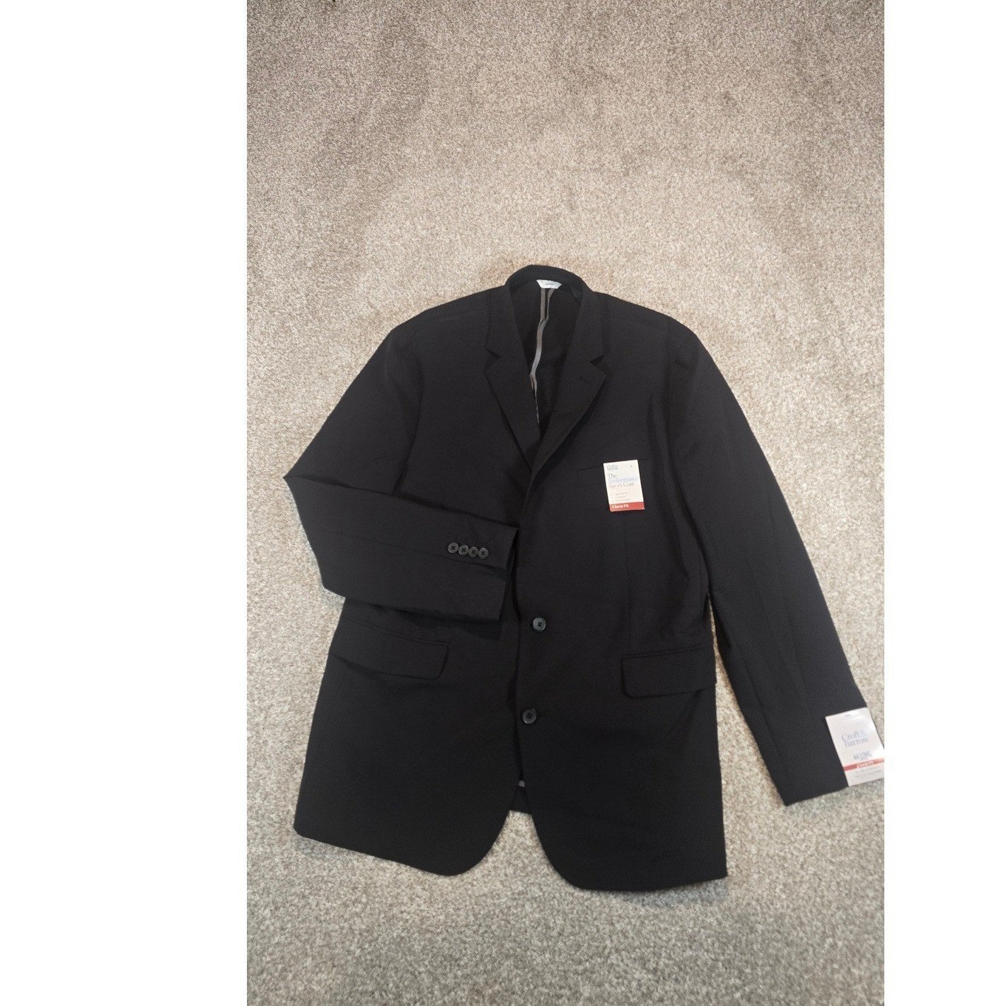 Croft & Barrow Mens Performance Sport Coat Black 44 Long Classic Fit New