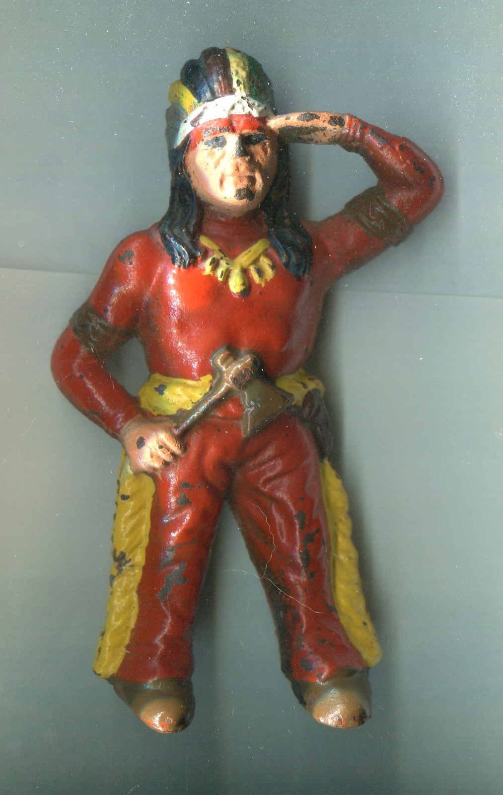 Vintage Antique Indian Holding Tomahawk Indian Bank w Original Paint Hubley?
