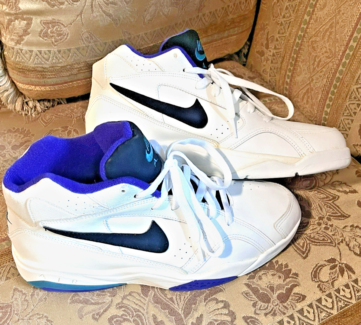 Vtg 1993 Nike Air Sonic Flight High OG 11.5 Wht Purp Teal 130183-151 Jordan 90s
