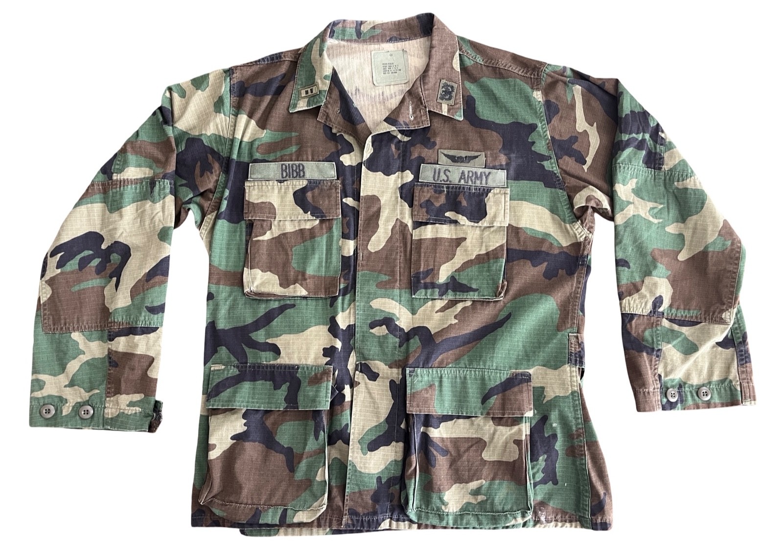 USGI M81 Woodland BDU Camo Combat Top Shirt Blouse Sz MEDIUM REGULAR 1991 MODDED