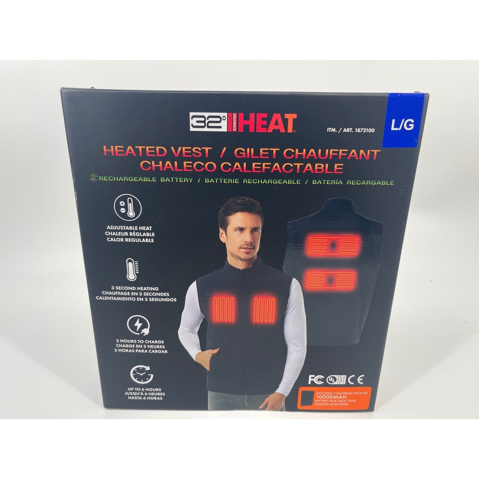 32 Degrees Heat Men\'s Heated Vest Large Black Rechargeable Battery 1872100 NOB