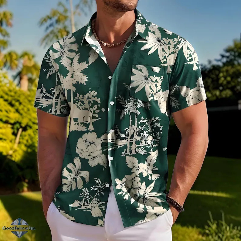 Mens Tropical Hawaiian Shirt Beach Vacation Aloha Style