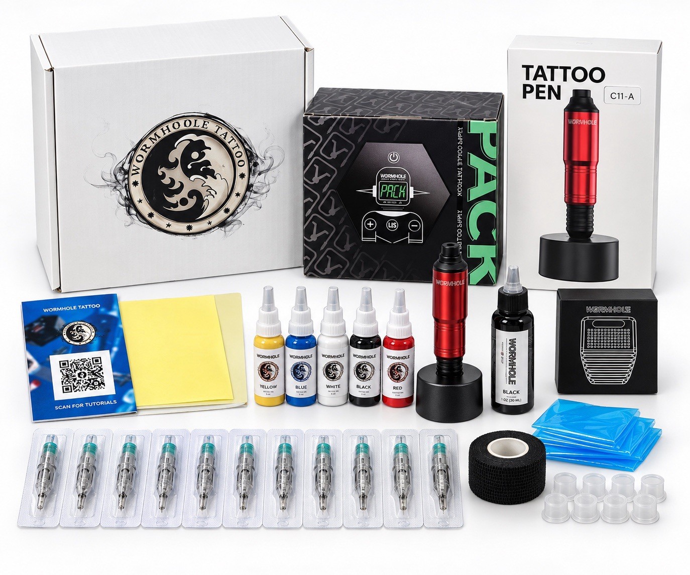 Wormhole Tattoo Pen Kit Cartridge Tattoo Machine Kit for Beginners, WTK100