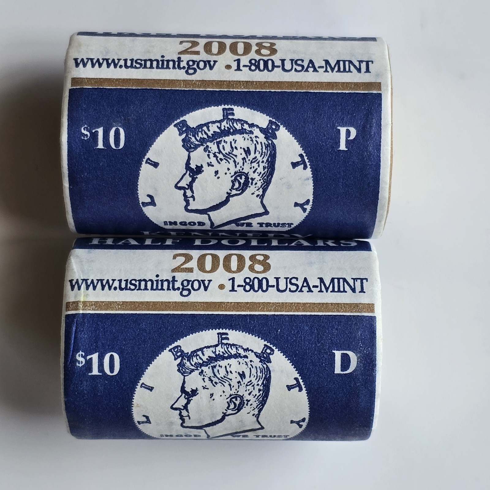 Set (2) 2008 P & D Kennedy Half Dollars - Mint Wrapped Rolls - 40 Coins