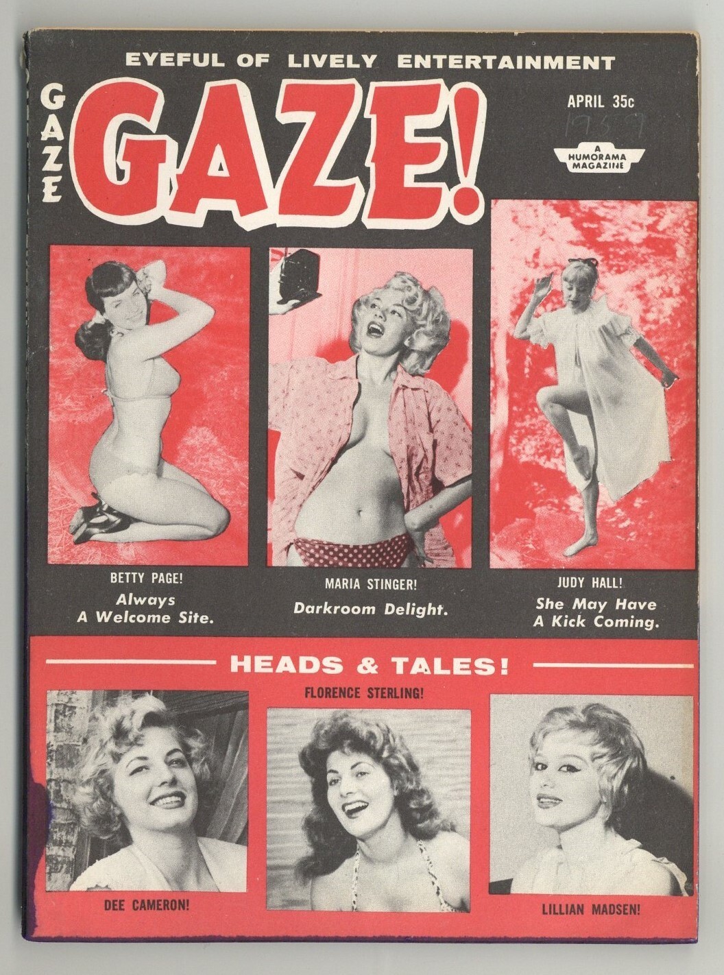 Gaze #24 Betty Page Maria Stinger Judy Hall 1959 Pinup Magazine Humorama M32139