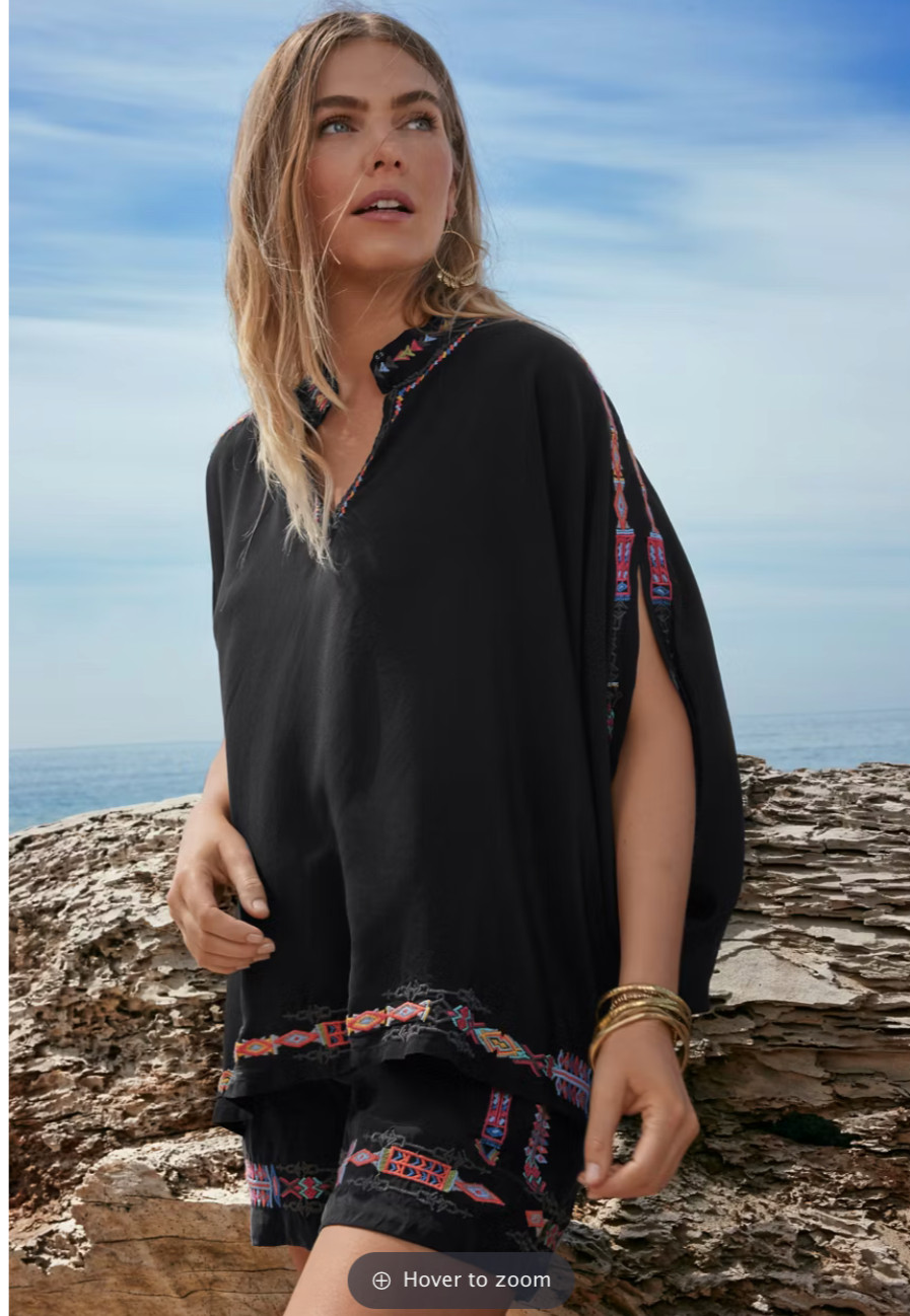 $270 BIYA by JOHNNY WAS Sascha Embroidered Silk Poncho NWOT/sz: L-XL