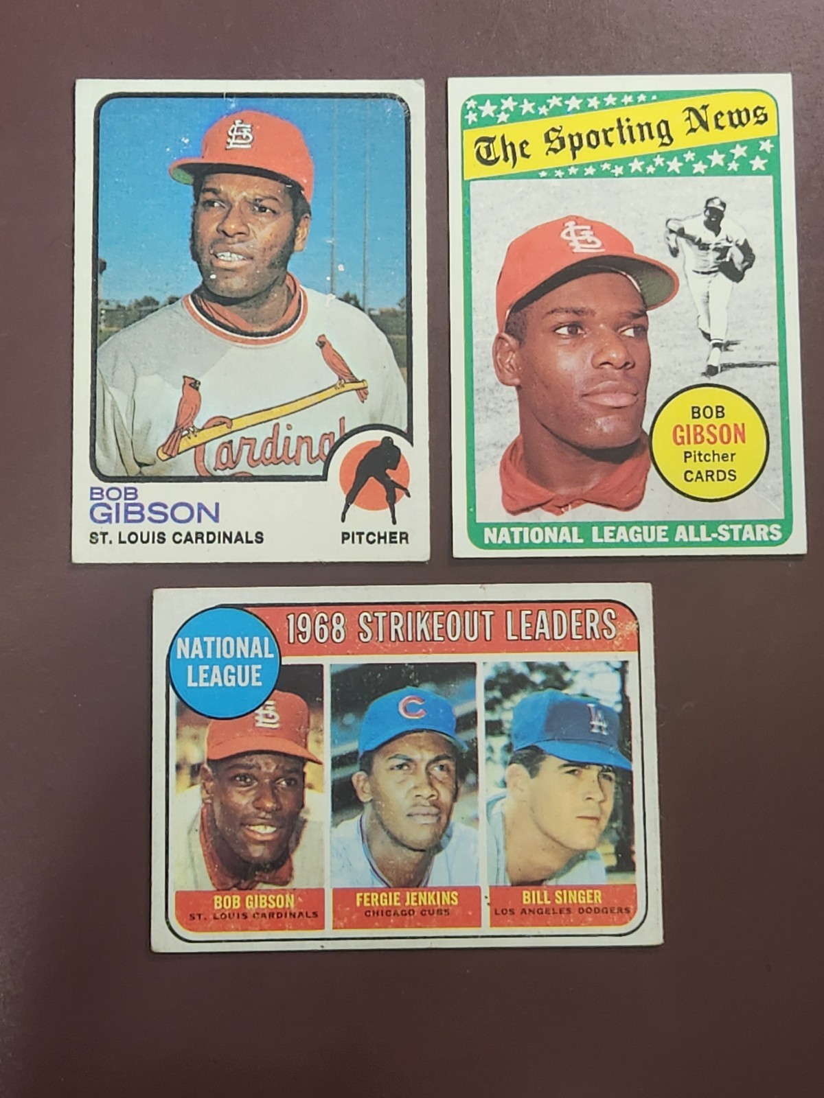 Vintage 1969-1973 Topps Bob Gibson HOF\'er Lot of 3- All Star -Strike out Leaders