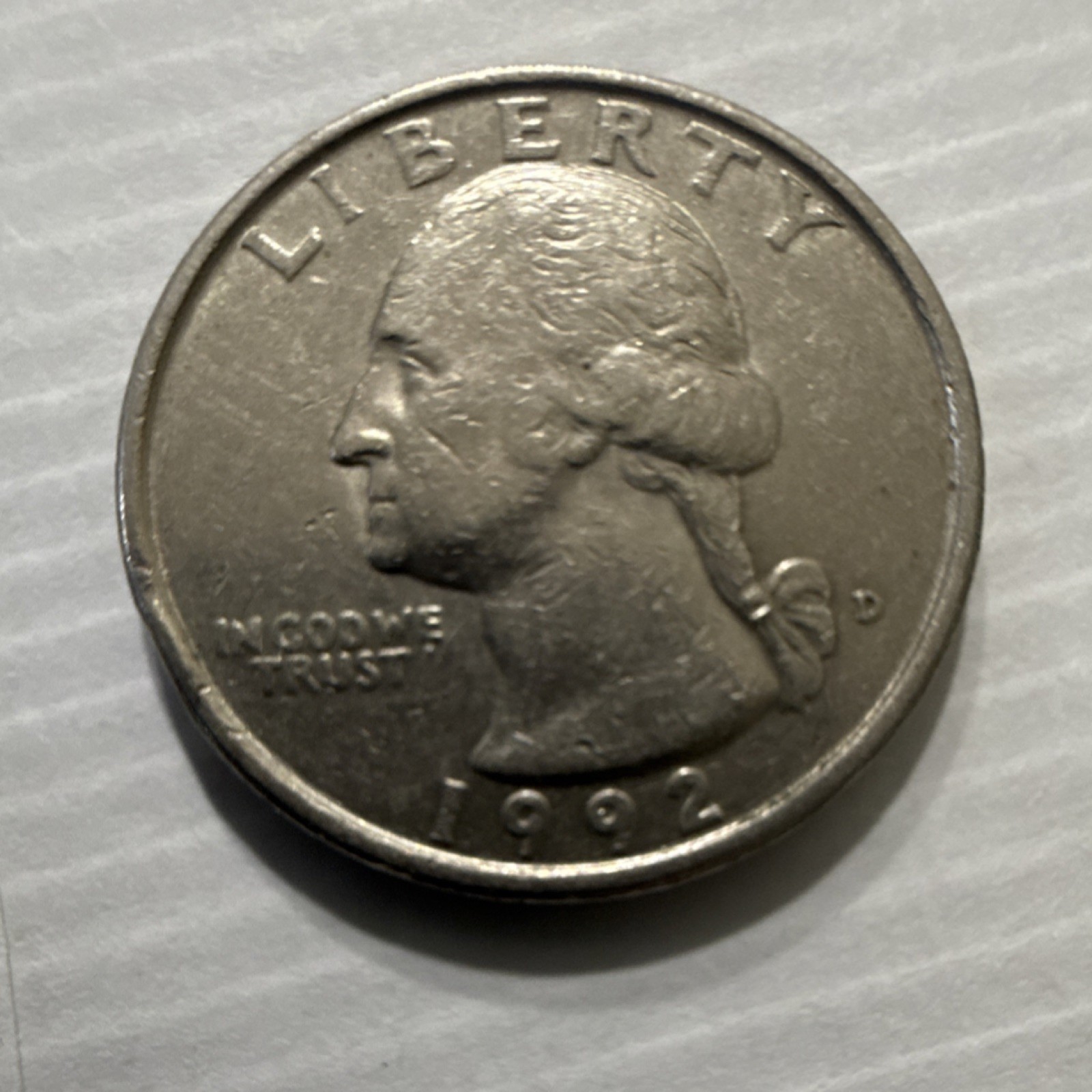 1992-D Denver Washington Quarter 25C US Coin, Circulated, Uncertified