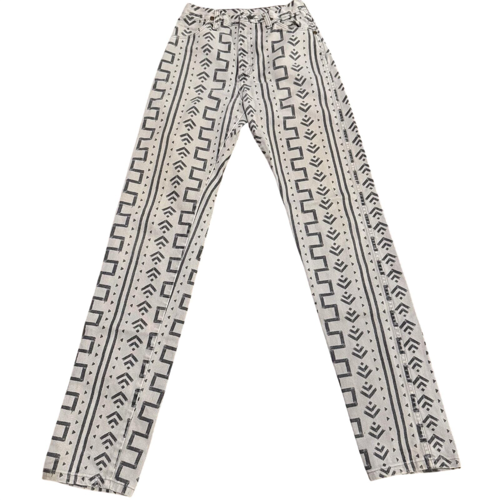 RARE Vtg 80s Wrangler Aztec Geometric Print Jeans Made in USA Womens Size 7 x 36