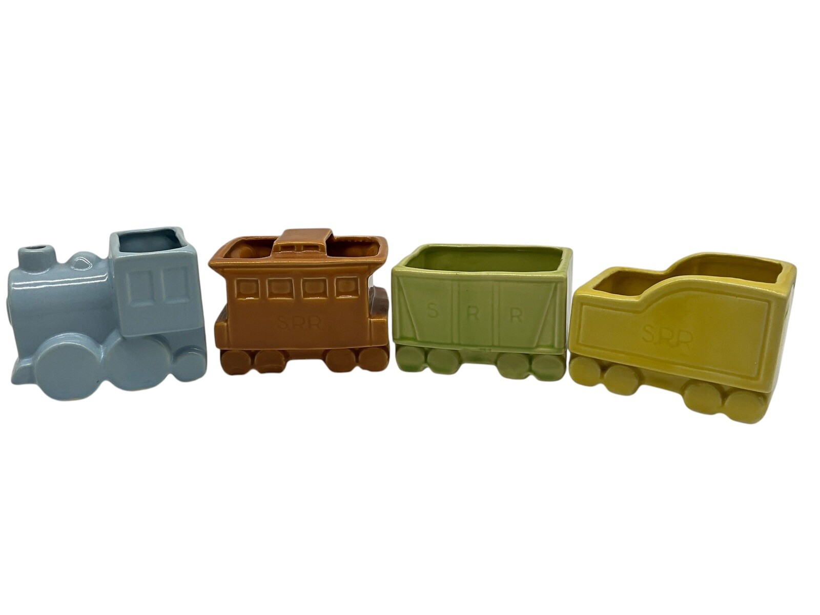 Shawnee Vintage 4 Piece Pottery S.R.R. Train Engine and Cars Planter Set MCM Shawnee Vintage 4 Piece Pottery S.R.R. Train Engine and Cars Planter Set MCM