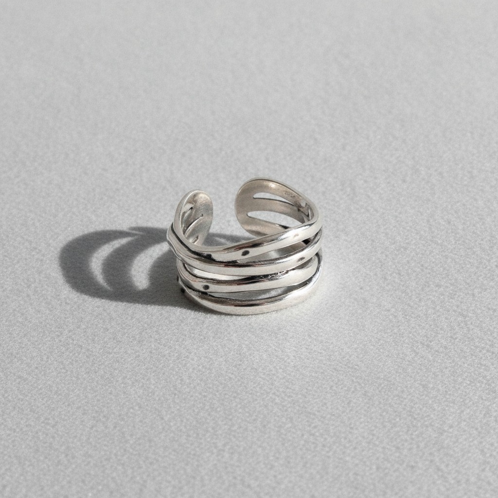 Handcrafted 925 Sterling Silver Adjustable Chain Ring - Modern Women’s Jewelry