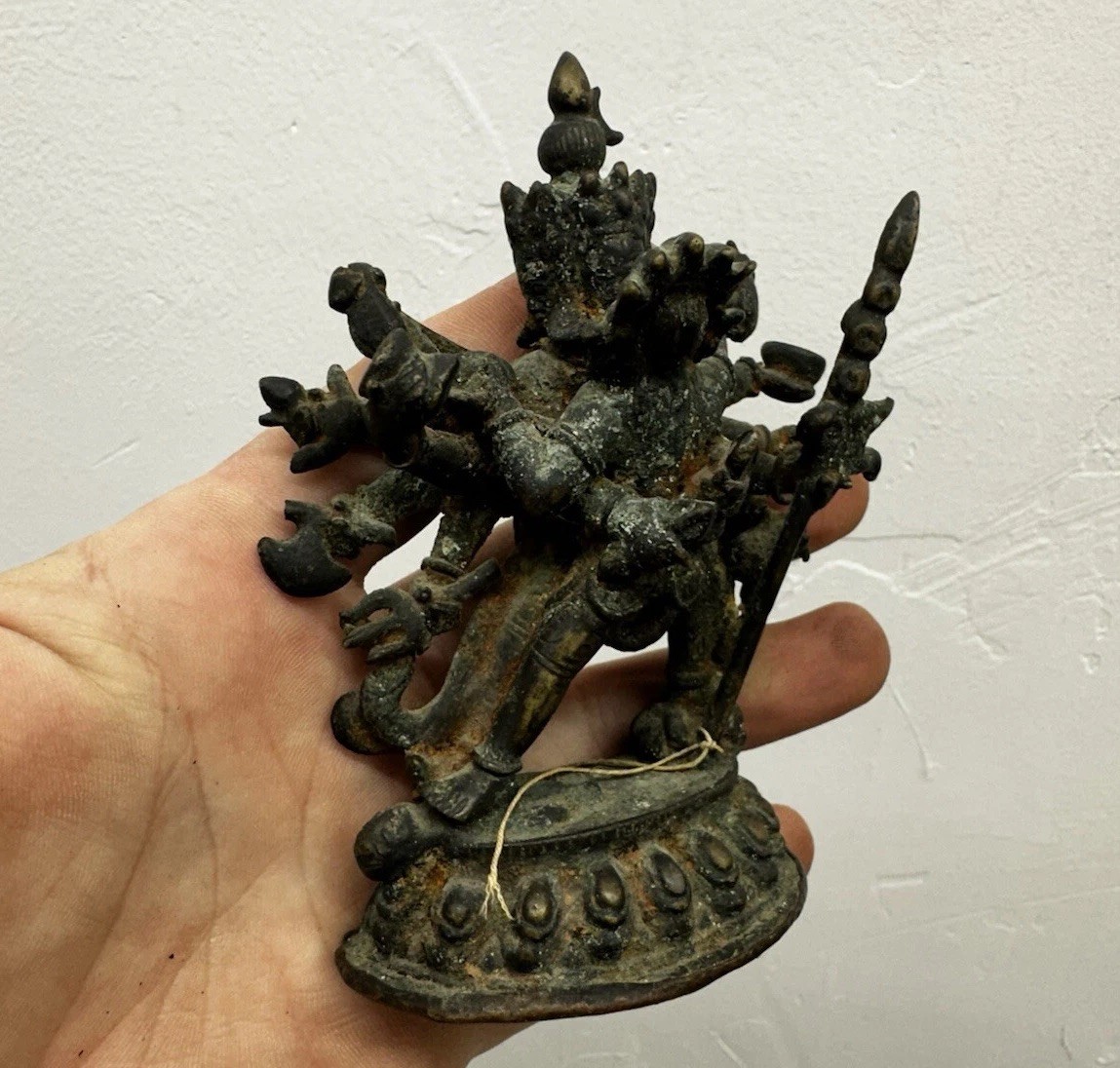 Antique 1800s Sino Tibetan Bronze Figure Of Multi Headed Deity In Yabyum