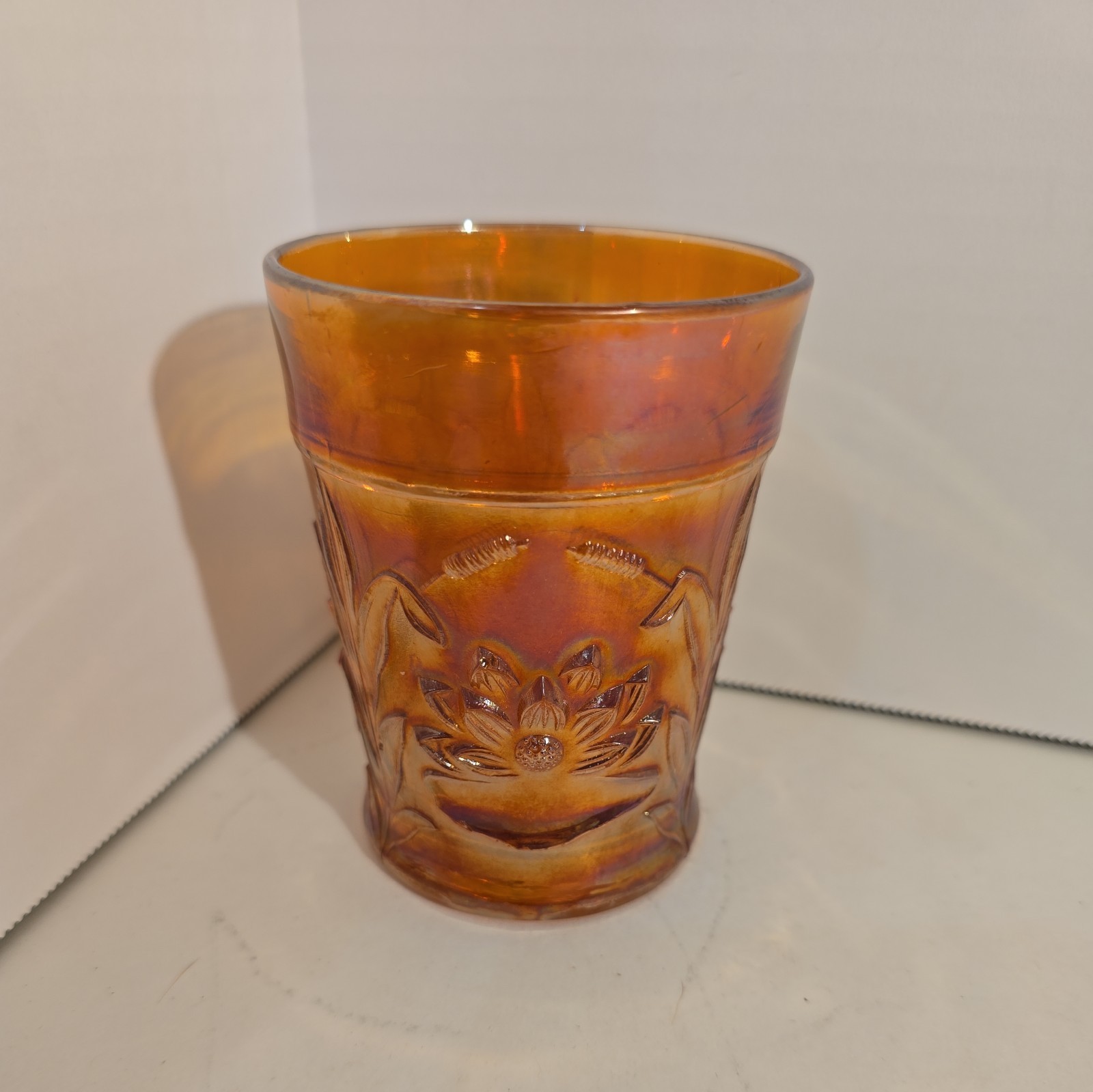 Antique Fenton Waterlilly Cattails ~ Carnival Glass ~ Tumbler Antique Fenton Waterlilly Cattails ~ Carnival Glass ~ Tumbler