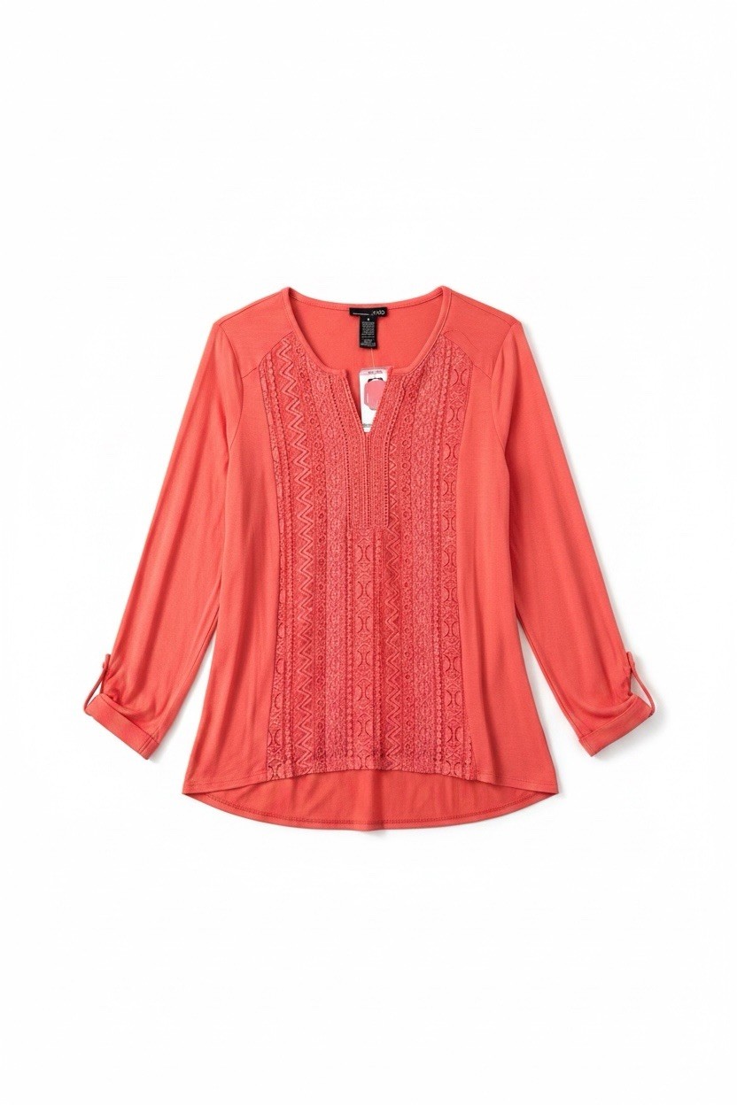 NWT RXB Porcelain Rose Embroidered Roll-Sleeve Popover Tunic Top S NWT RXB Porcelain Rose Embroidered Roll-Sleeve Popover Tunic Top S