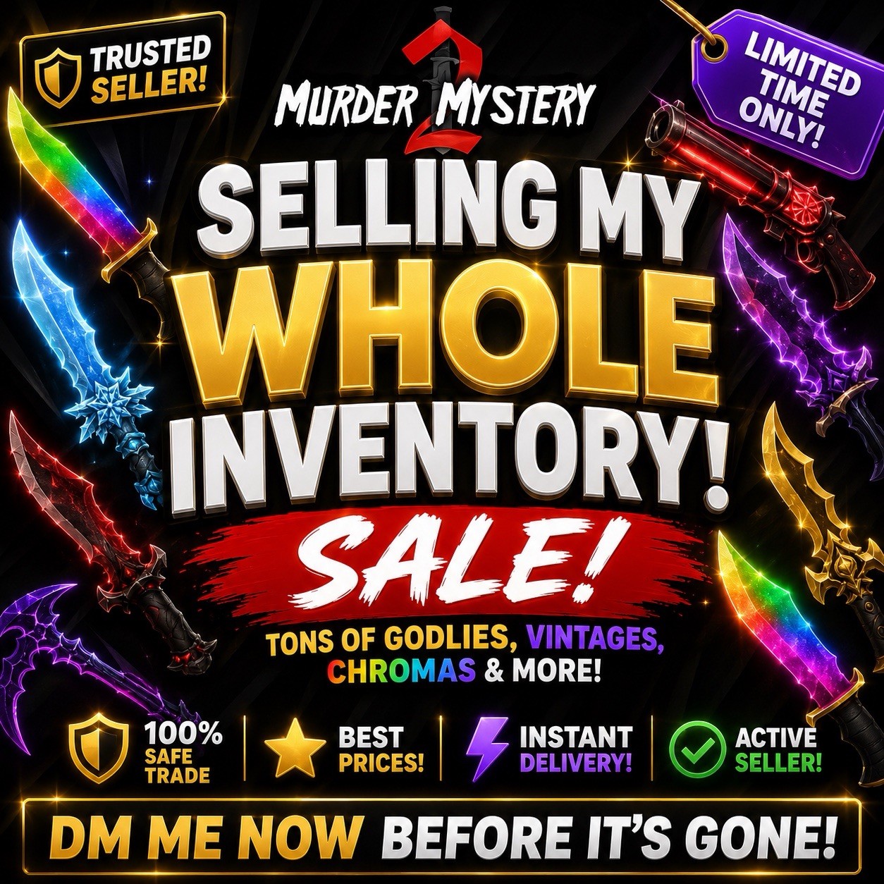 SELLING MY WHOLE MURDER MYSTERY 2 Inventory A LOT OF GODLIES (12K VALUE) SELLING MY WHOLE MURDER MYSTERY 2 Inventory A LOT OF GODLIES (12K VALUE)
